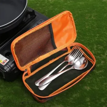 Travel Tableware Fork Spoon Organizer Picnic BBQ Hiking Cookware Camping Storage Bag