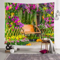 Flowers Bench Tapestry Wall Hanging Green Plants Park Garden Wall Tapestry for Livingroom Bedroom Dorm Home Decor