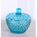 Blue Engraved Glass Candy Jar Storage Box With Lid