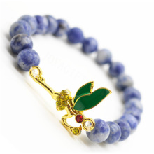 Sodalite Gemstone Bracelet with Diamante alloy dragonfly Piece