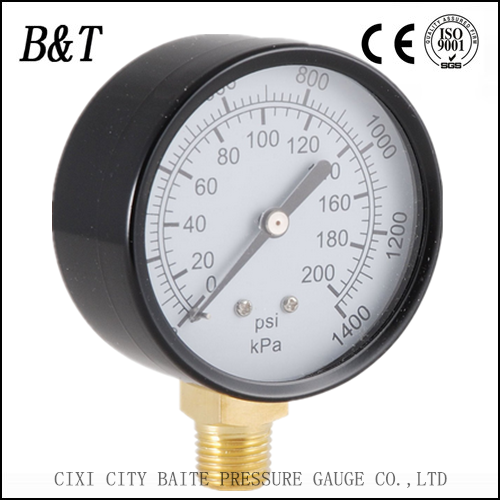 Black steel pressure gauge ,1/4 inhg NPT 0-200psi