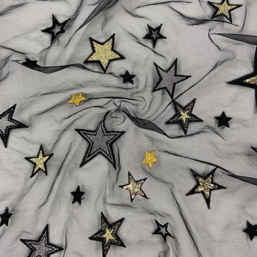 Tissu de broderie maille étoile brillante jaune 2 mm