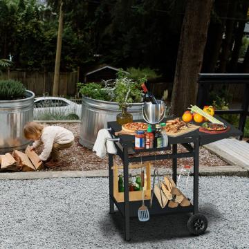 BBQ Cart Table Multifunctional Kitchen Cart with Double-Shelf Versatile Grilling Table Outdoor Movable Dining Cart Trolley Factory