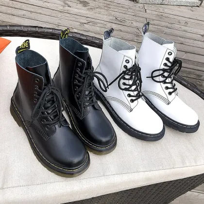 REVT Martens boots Genuine Leather boots fashion Female Martin boots top womens Thick bottom motorcycle boots womens shoes