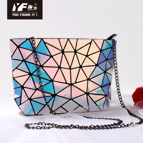 Makeup Bag Travel Custom Geometric glitter laser holographic chain makeup bag Manufactory