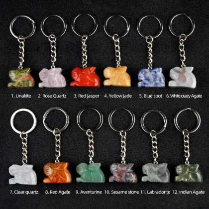 Sesame Stone Handmade Craved 1.0 Inch Rabbit Pendant Keychain