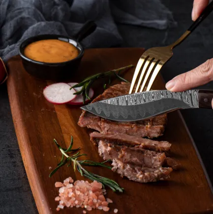 Hand Grilled Meat Knife with Leather Sheath