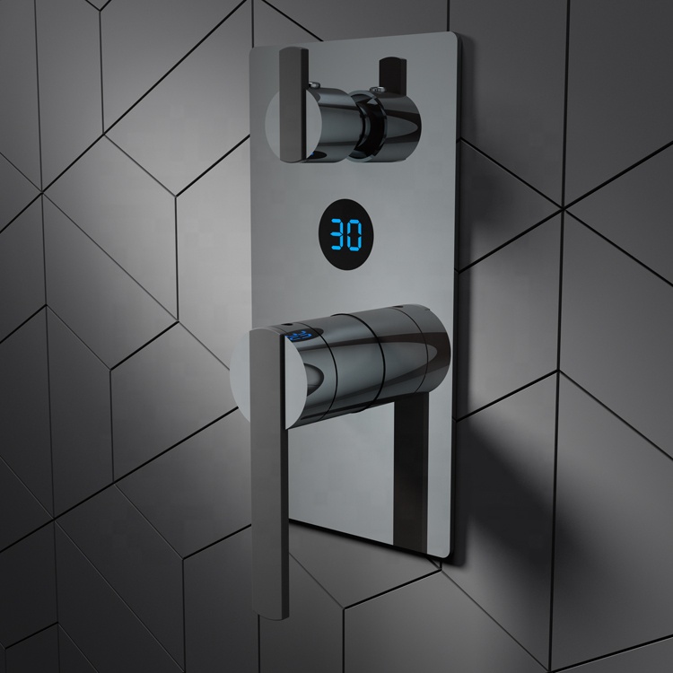 Misturador oculto para chuveiro com efeito de chuva Misturador digital inteligente montado na parede torneira do chuveiro do banheiro