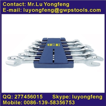 Finely polished double open end metric wrench set