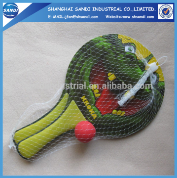 printed wooden beach tennis racket with balls for game