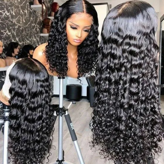 Brazilian Virgin Raw Hair Curly Water Wave 150% 180% 200% Pre Plucked Bleached Knot Hair Wigs Human Hair HD Lace Front Wig