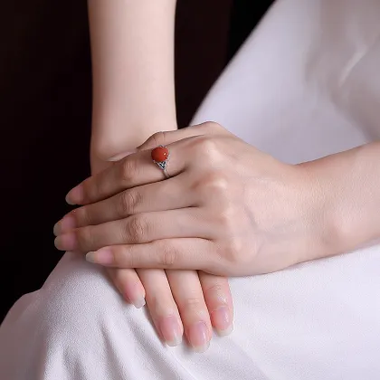 S925 Sterling Silver Matte Southern Red Agate Rings