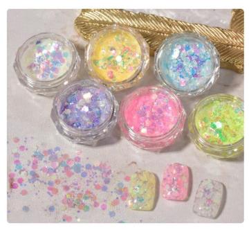 Popular Mixed Color Florescent Light Flash Nail Sequins, Shiny Glitter Powder, and Nail Polish Glue: Bright and Decorative Nail Art Supplies