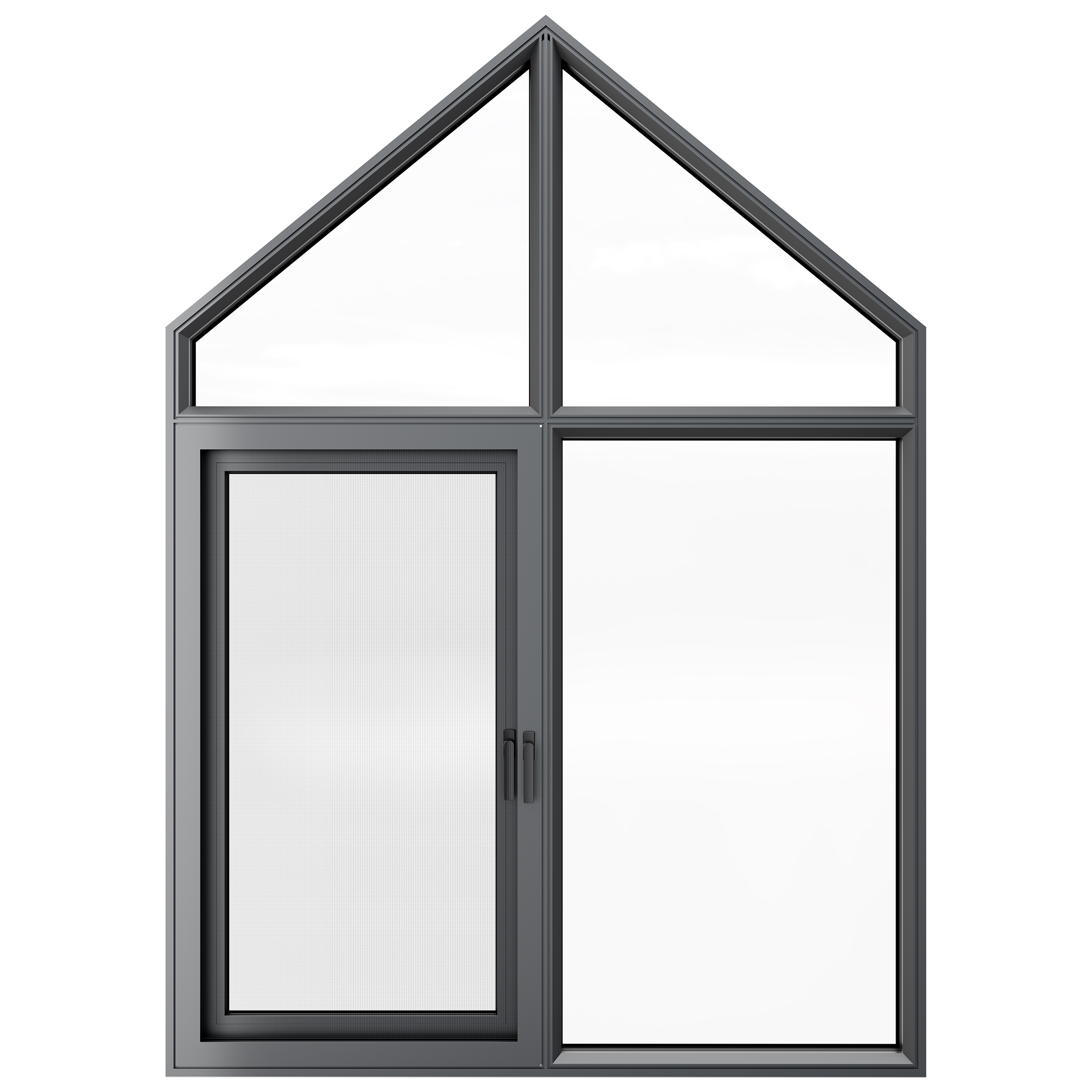 Configuración de ventana abatible de aluminio Nebula con parte superior a dos aguas