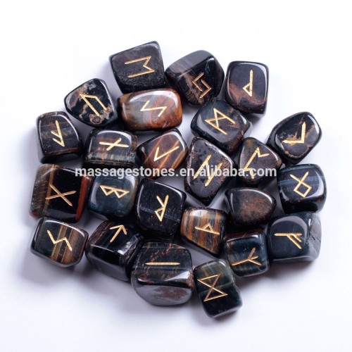 Tiger Iron Rune Stones With Gold Carved