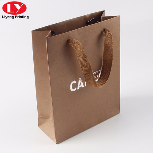 Brown Fancy Paper Apparel Bag with Foil Logo