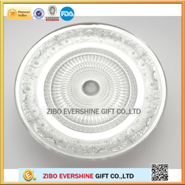 Tableware round silver glass dinner plates embosing fugure with stand