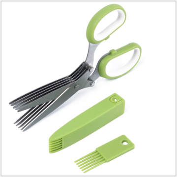 Stainless Steel 5-Blade Herb Scissors with Sheath and Brush for Kitchen