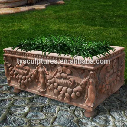 Long hand carved modern planting flower pot stone carving flower pot