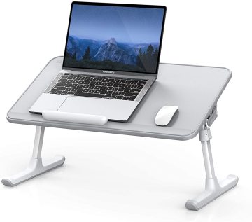 Adjustable Eisdir BT2 Laptop Bed Tray Table with PU Leather Surface and Removable Stopper