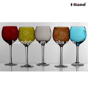 2016 new arrival hand made etched colored wine glass