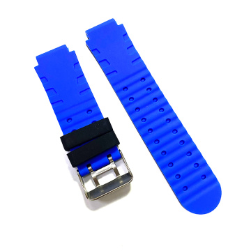 Sangle de montre en silicone de couleur noire et bleue.