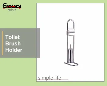 Bathroom toilet roll holder with toilet brush set, chrome toilet brush