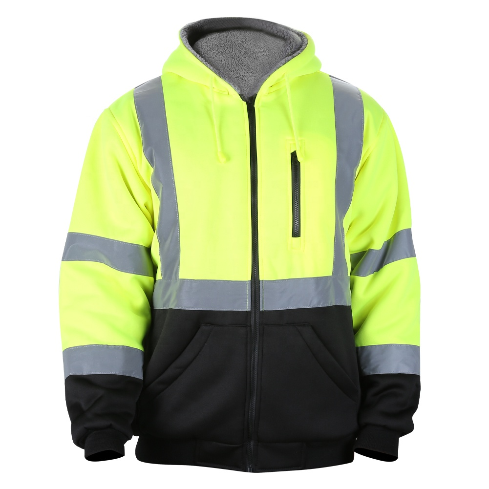 Top EN471 Safety Hooded Zip Sweatshirt Work Jacket