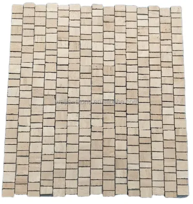 Scarpa Wide Jointed Beige Travertine Stone Mosaic Tiles for Indoor Floor