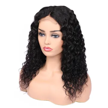 Wet And Wavy Peruvian Human Hair Lace Front Wig In Stock 4X4 Front Swiss Lace Closure Wig Peruvian Mink Hair Water Curly Wave