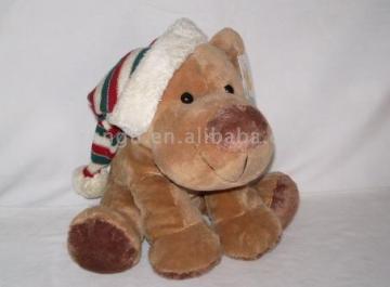 plush dog with christmas hat