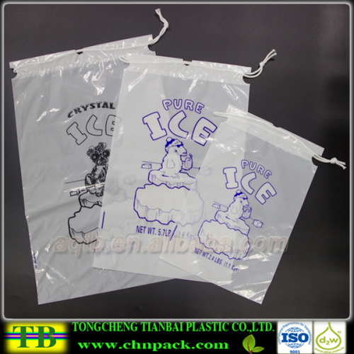 Custom Transparent Printed Drawstring LDPE Plastic Ice Bag