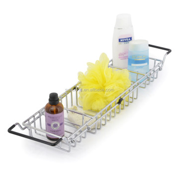 Rack de caddy de baignoire chromée extensible, caddie de baignoire à plateau de douche