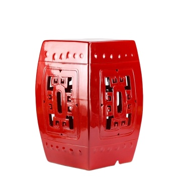 Jubilant China Red Hollowed Out Square Ceramic Sitting Stool for Patio