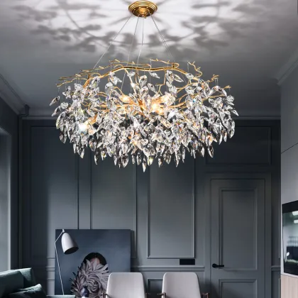 Modern Luxury Gold Crystal Chandelier with Murano Glass and K9 Crystals