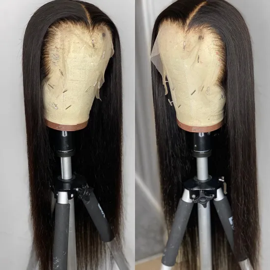 180% 250% Density Straight Hair Transparent Full Lace Frontal Wig Raw Indian Virgin Human Hair HD Lace Front Wig For Black Women