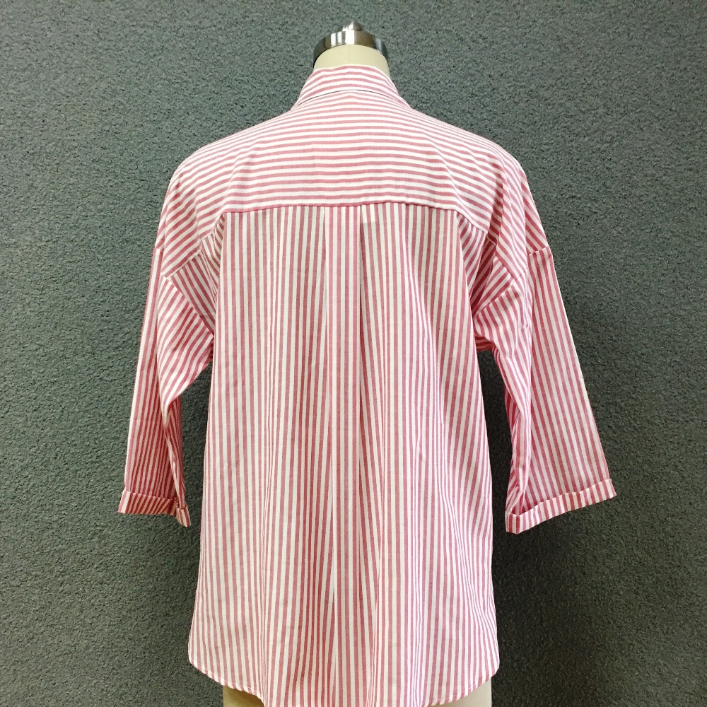 Women's cotton red striped long sleeves shirt