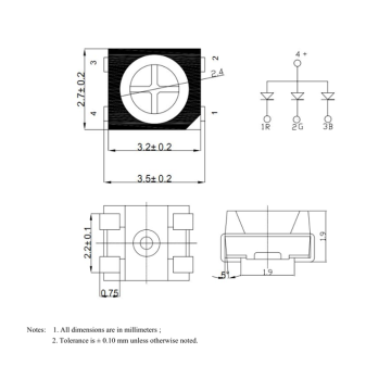 SMD RGB 3528 LED, черный, разделенное напряжение