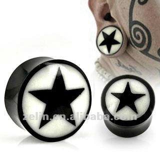 Black avrylic ear plug body jewelry black star piercing jewelry