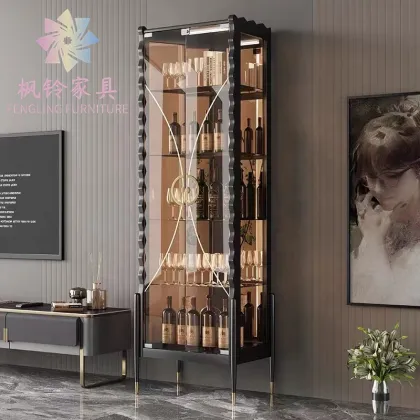 Italian Royal Modern Wooden Stainless Steel Wine Cabinet WB004