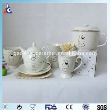 2015 rabbit gold printing ceramic tea set