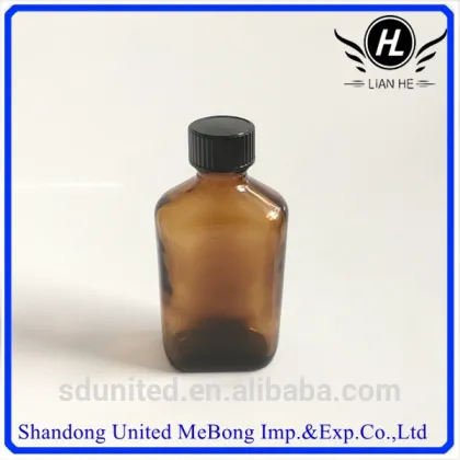 60ml flat square amber pharmaceutical essential oil glass bottle