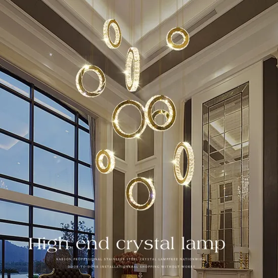 Hot Selling Golden Brass Acrylic LED Round Ring Crystal Chandelier