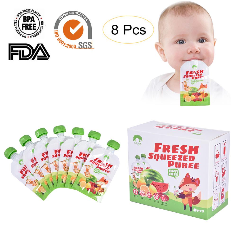 Baby Reusable Food Supplement Bag Homemade Puree Portable Fruit And Vegetable Food Pouch Milk Bag Milk Bag 8 Pack