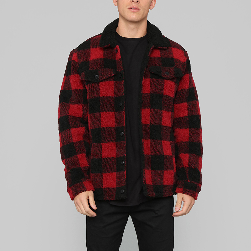 Plaid Sherpa Jacket Mens High Quality for Sale