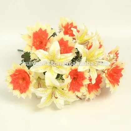 Glossy fabric decagonal chrysanthemum big lily artificial mixed flower