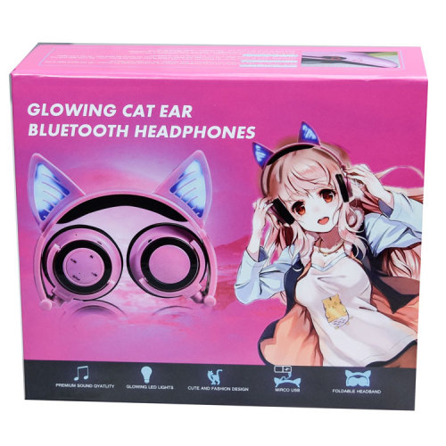Kartun Lampu Led Headphone Telinga Kucing Nirkabel Bluetooth