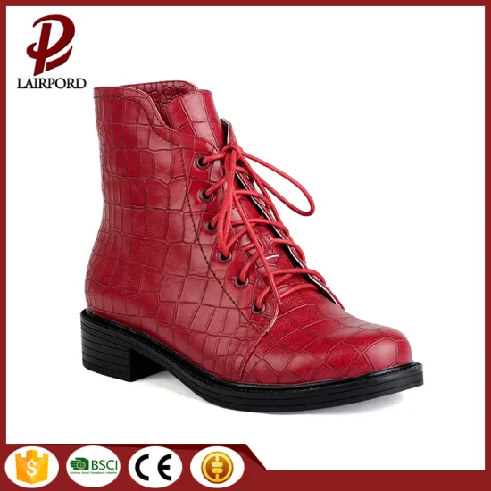 hot sale women flat lacing red boots
