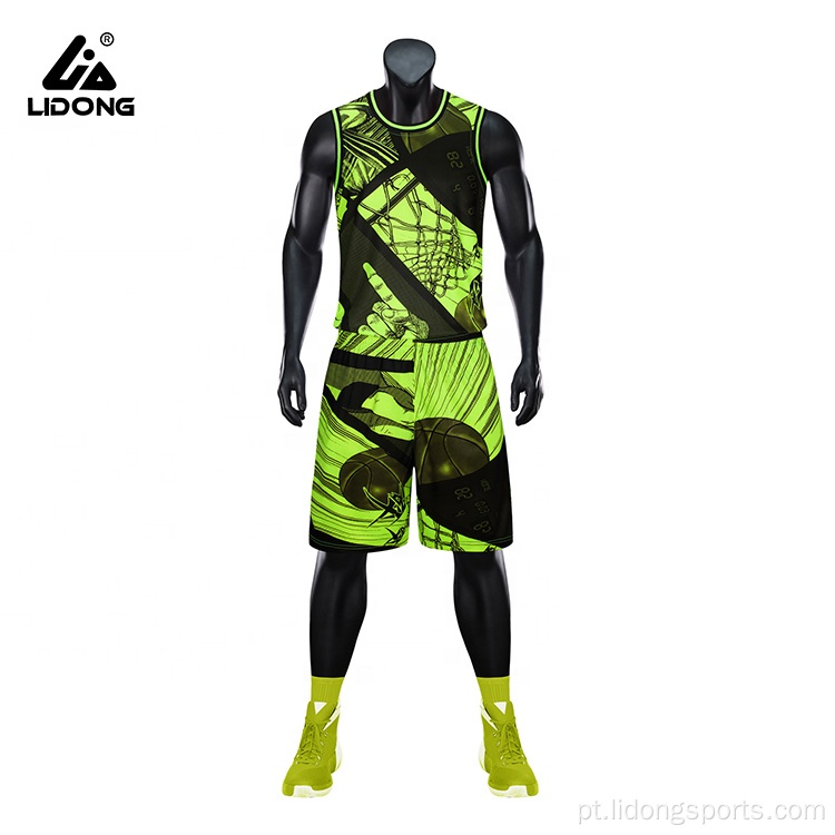 Jersey de basquete verde da moda respirável e conjunto de shorts