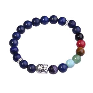 Lapis Lazuli pulsera Buda 7 Chakra piedras preciosas aleación de piedras preciosas joyas